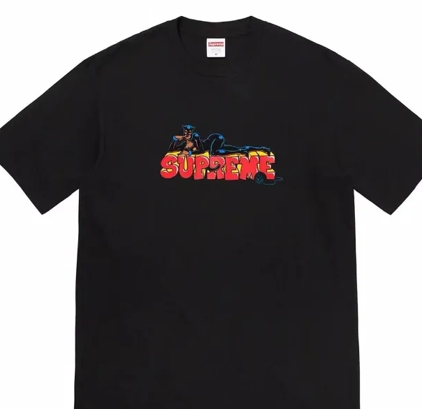 S L Week Pattern Black and XL 22FW M Printed White Sleeve Short Catwoman Letter Tee T-shirt Cartoon 1022